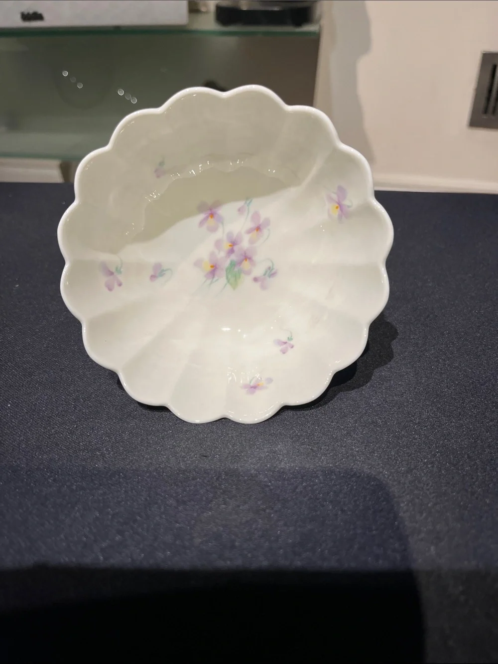 Mikasa White Floral Scalloped Pedestal mini Bowl Ivory bone China